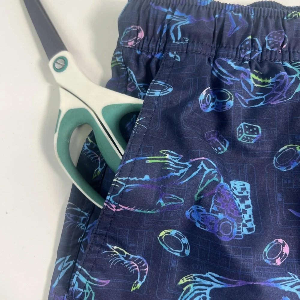 Peter Millar Swim Trunks Mens Medium Blue Crab Dice Casino Print Lined Stretch